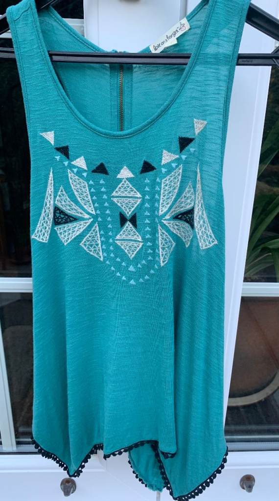 TEAL BLUE TANK TOP WITH EMBROIDERY - SIZE S