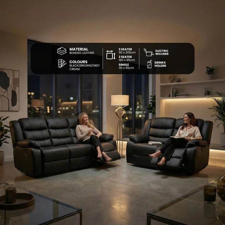 👌 32% OFF 3+2 Seater Sofa Set & Corner Roma Electric Recliner 😴 | Free Home Delivery **