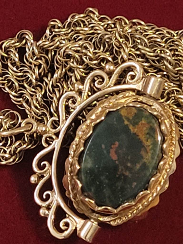 Antique 9ct Gold Bloodstone & Onyx Spinner Fob Pendant Necklace 11g Hallmarked