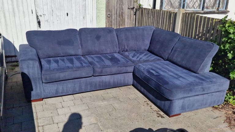 Large Blue Fabric Corner Sofa – Good Condition