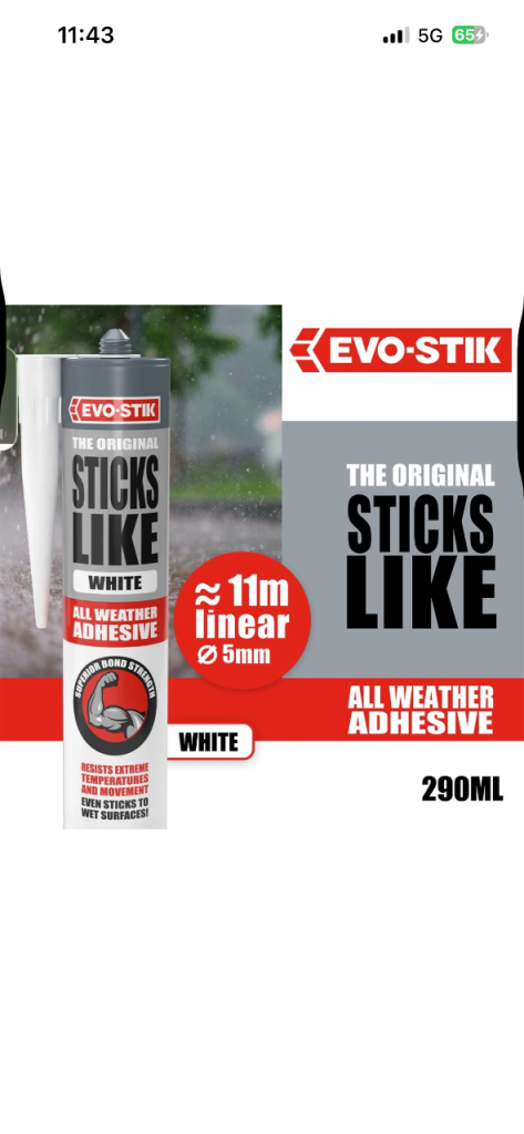 Evo-Stik Sticks Like All Weather Adhesive – White 290ml, New