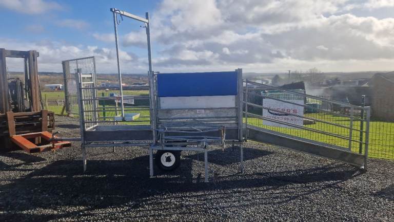 Harrington sheep handling race trailer with turnover crate farm livestock tractor 