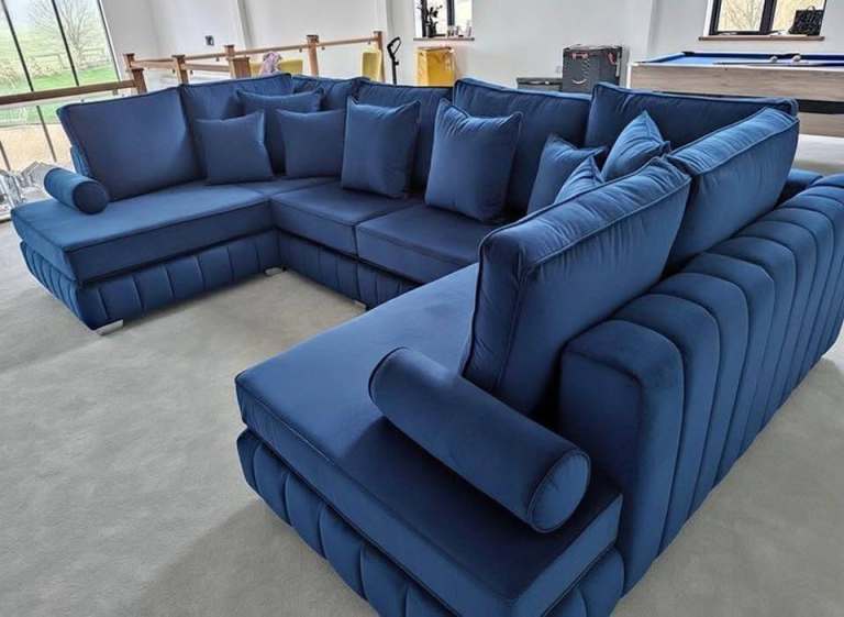 📞 BEAUTIFUL STYLISH BRAND NEW LILY PANEL LINE SOFA CORNER & 3+2 SEATER REAL LEATHER SALE NOW