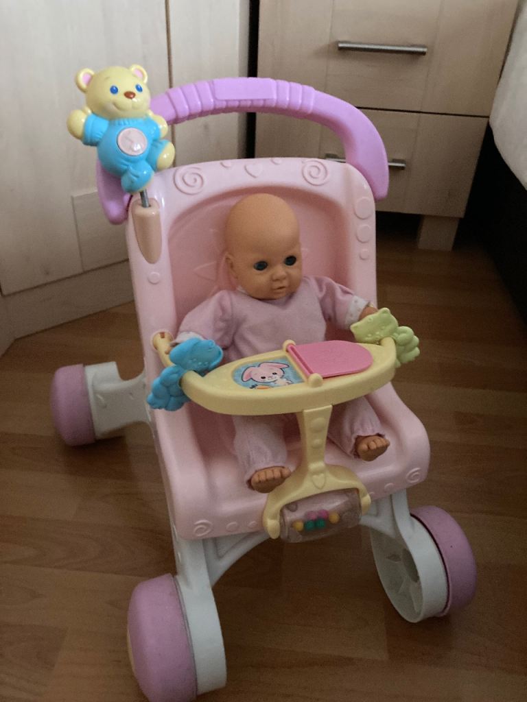 Fisher price dolls pink toy stroller pram