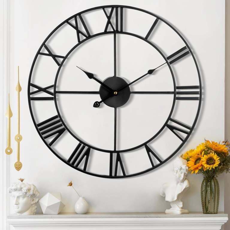 Indoor Roman Numerals Wall Clock - Black, 60cm, silent motion