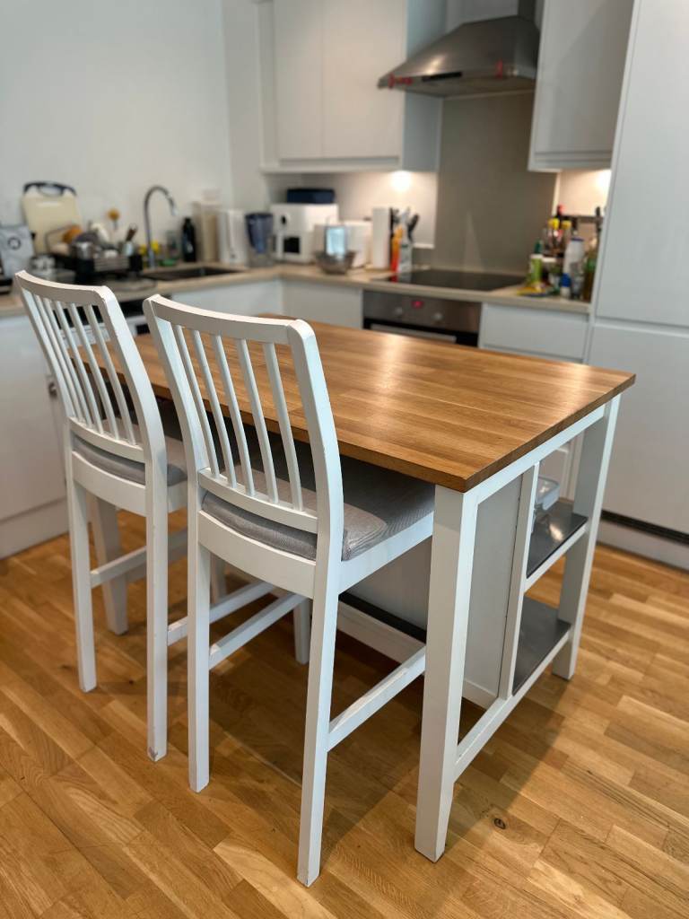 IKEA Stenstorp Kitchen Island with Two Bar Stools