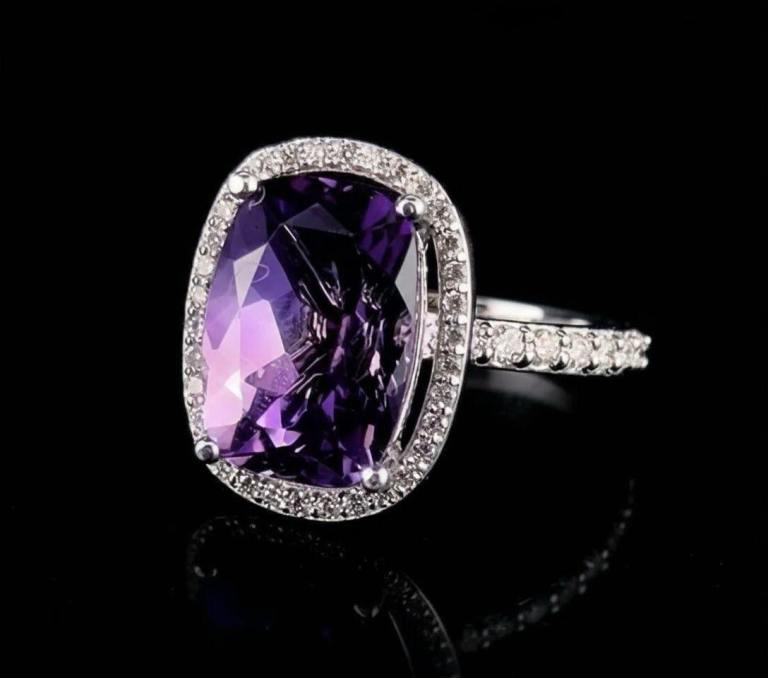11.70ct Amethyst 14k White Gold Ring 