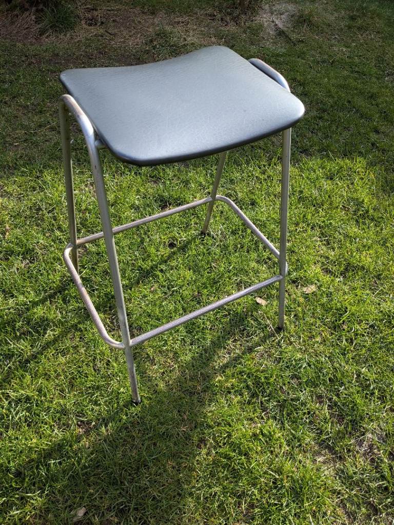 Vintage Bar/Kitchen Stools Grey Vinyl Seating £25 each - 2 available 