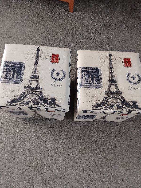 2 x ottoman Paris themed storage boxes. Good condition, with lids. UNUSUAL