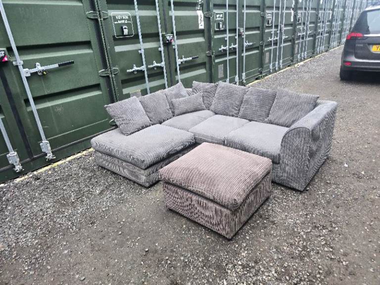 Grey cord L shape corner sofa with footstool. FREE DELIVERY!!! £180