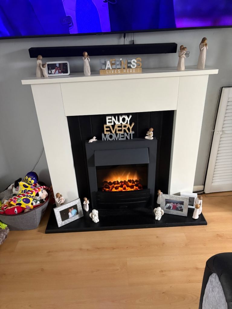 Electric Fireplace with White Surround – Good Condition