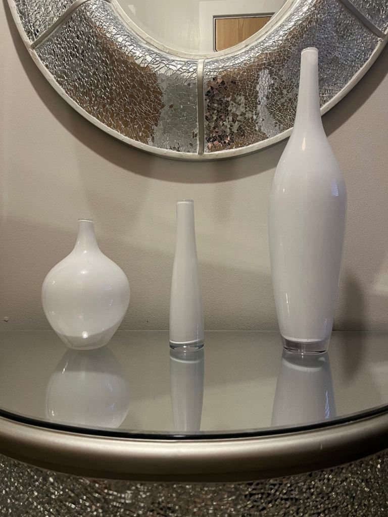 Set of Three Genuine IKEA White Glass Vases – Excellent Condition