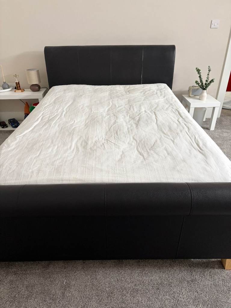 Dreams slat faux leather double bed & Dreams double pocket sprung mattress - Collection only