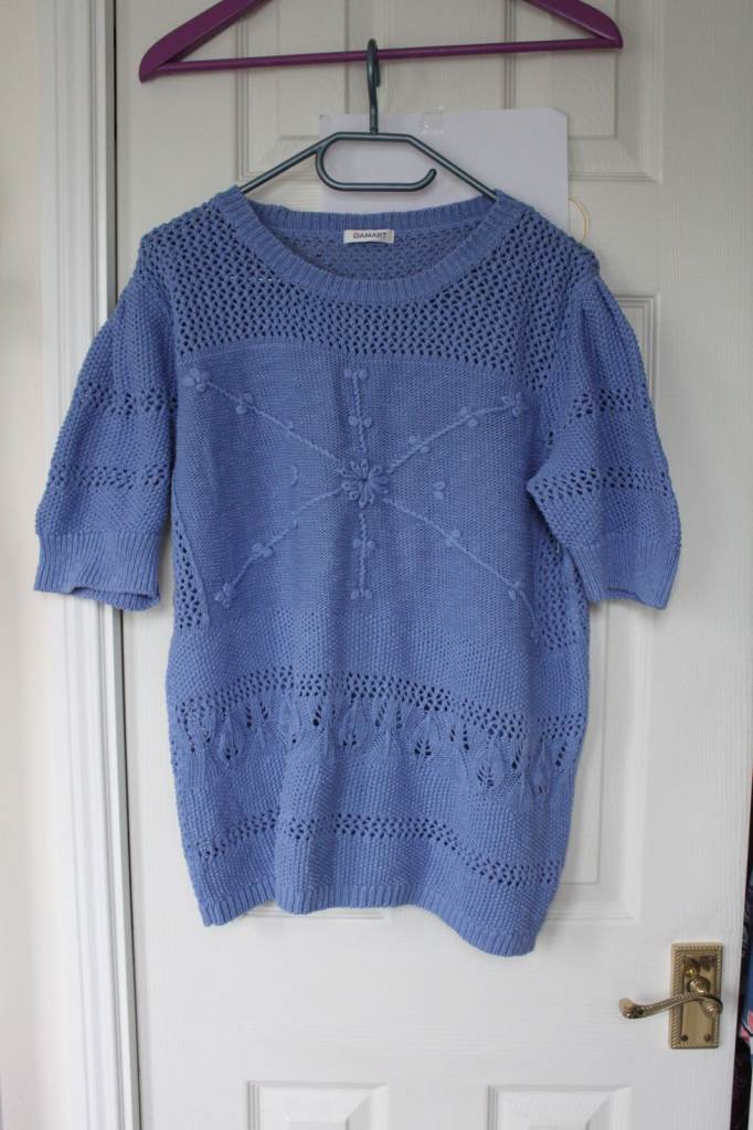 Women's Damart Blue Cotton Crochet Sweater size 18/20.Can be posted