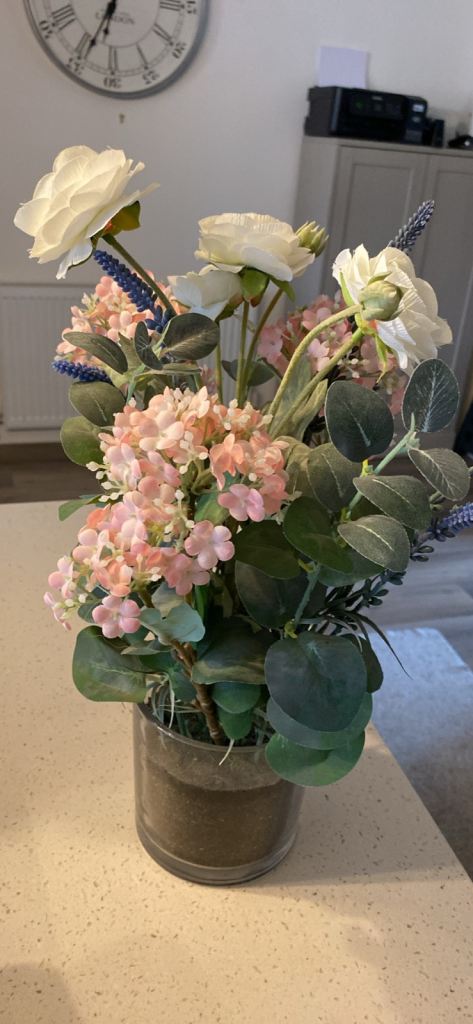 Artificial Flower Arrangement in Glass Vase