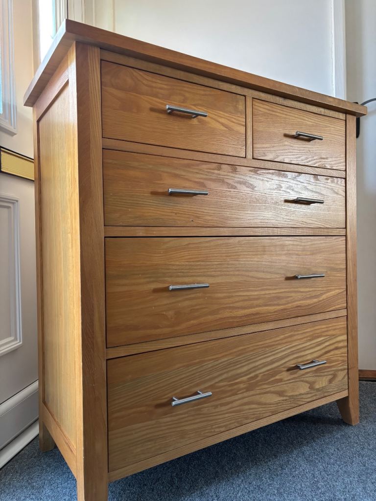 Large thick Solid light Oak 2+3 chest of drawers dovetail joints EXCELLENT CONDITION            