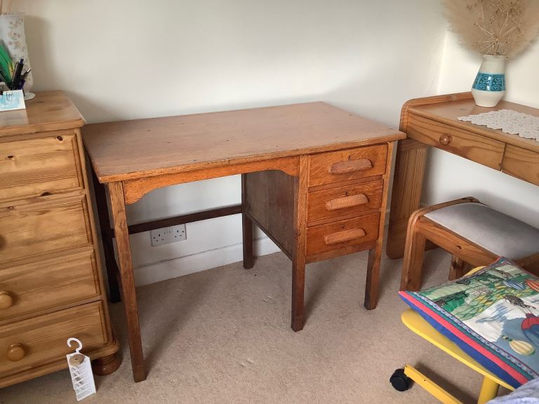 Solid Wood Desk with Drawers – Fair Condition