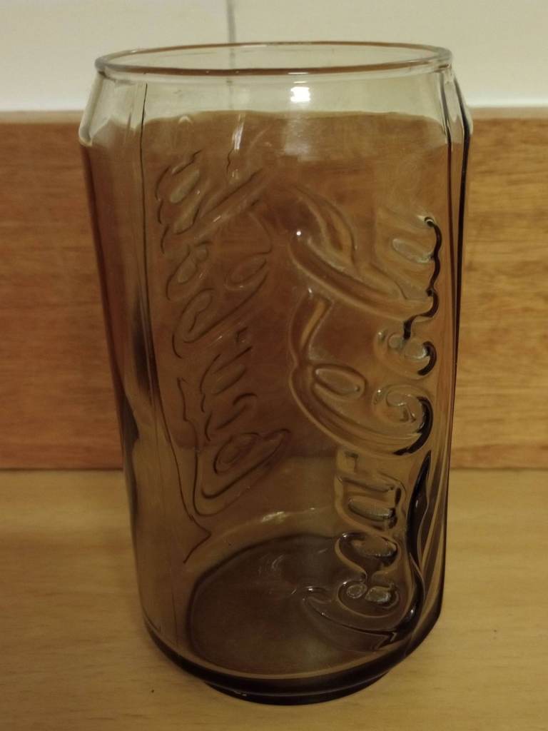 House Clearance! Brown Coca Cola Can Shaped Drinking Glass Tumbler in excellent condition