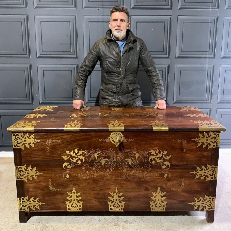 image for Anglo Indian Antique Style Solido I’m Rosewood & Brass Dowry Chest Blanket Box Storage Trunk