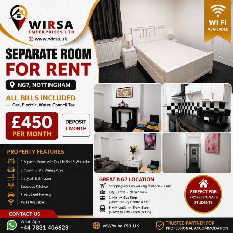 🏠 Separate room available in 4 Bedroom House for Rent in NG7 !_ ✨