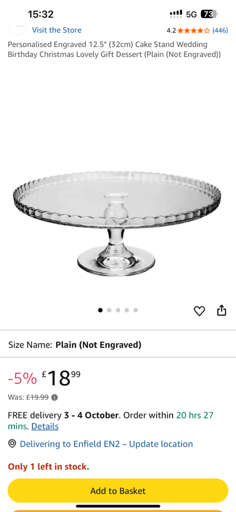 Cake Stand 19” diameter  