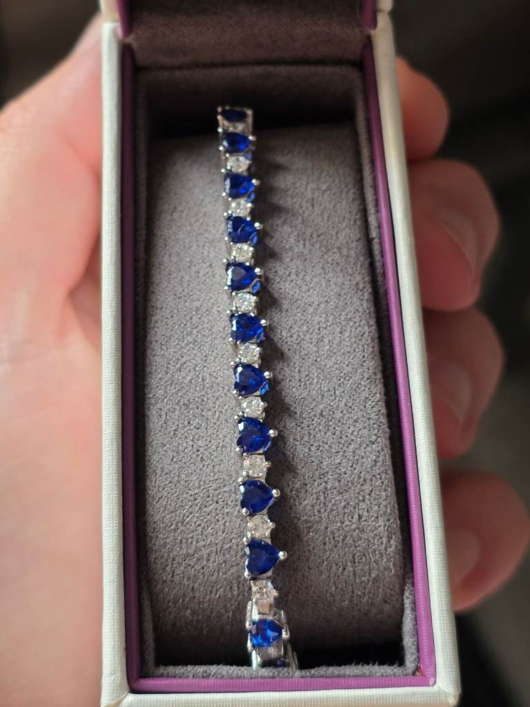 Beaverbrooks Silver Blue Cubic Zirconia Heart Tennis Bracelet