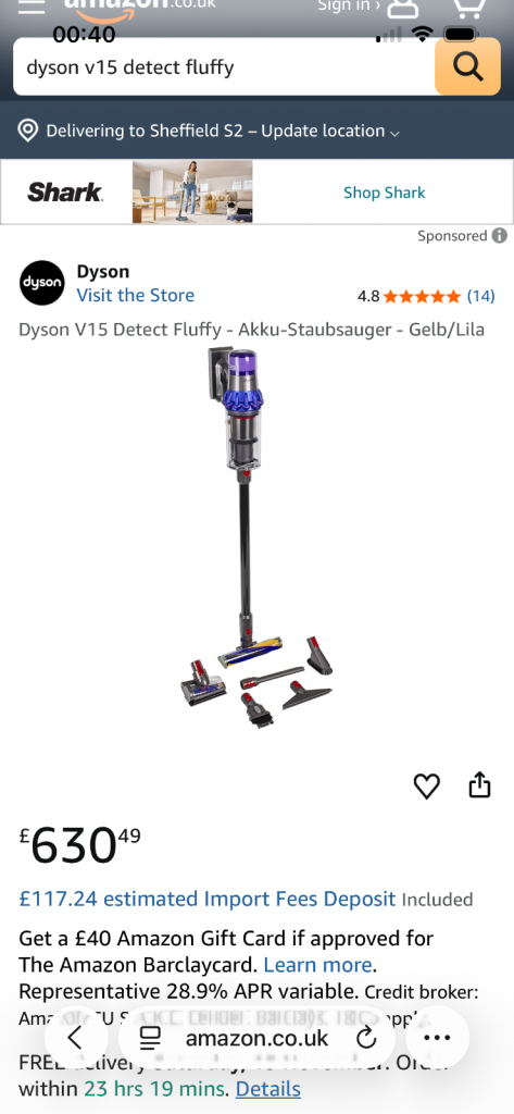 Dyson V15 Detect Fluffy Hoover