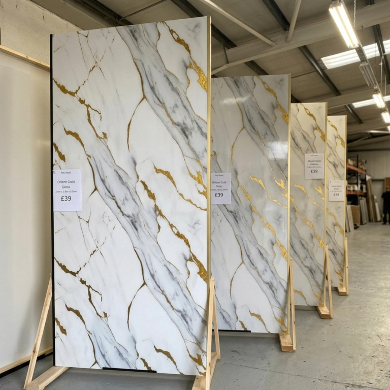 Orian Gold High Gloss Wall Panels – Modern PVC Bathroom Cladding – 2400mm x 1000mm x 10mm