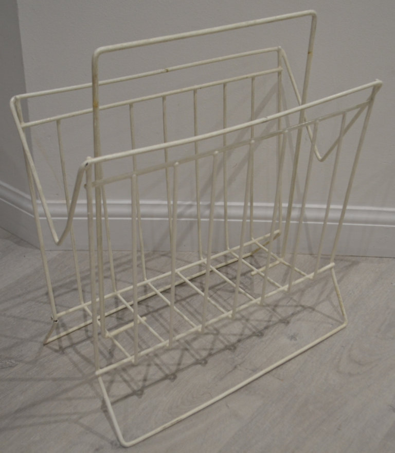 Vintage White Wire Magazine / Vinyl Rack Stand Retro Mid Century