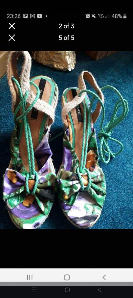 Brand new summer River Island espadrille floral wedge sandals with tie lace straps size 7.