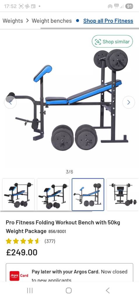 Pro Fitness Folding Workout Bench with 50kg Weight Package