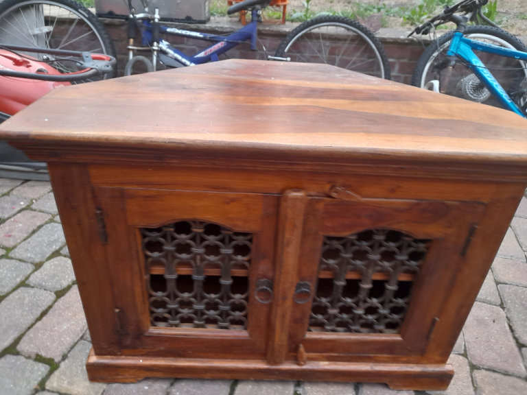 Heavy Spanish Style Solid Wood TV Cab With Wrought Iron 