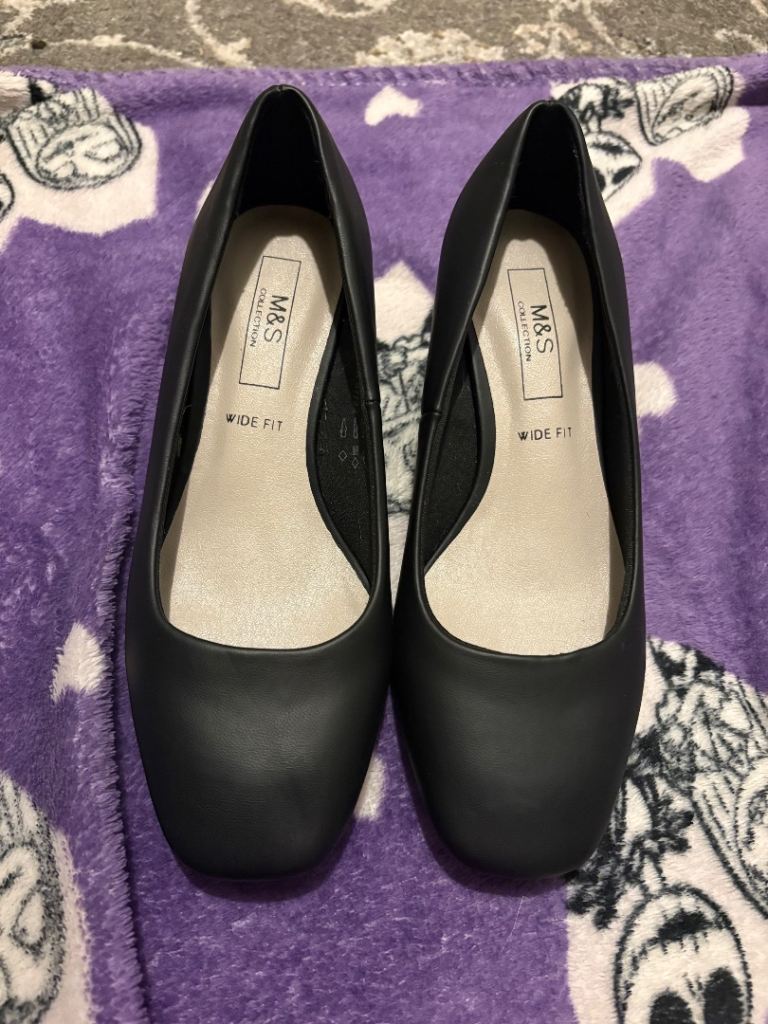 M&S Collection Black Wide Fit Block Heel Shoes UK Size 3 – New with Tags