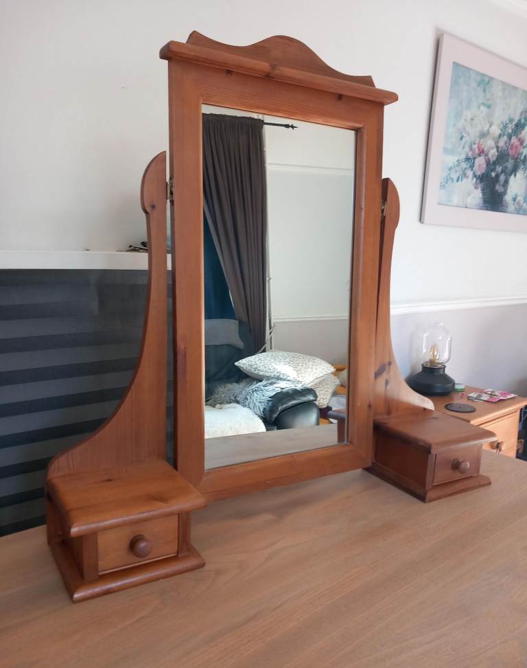 Solid Pine - Mirror with 2 Small Drawers - Vintage - Horfield
