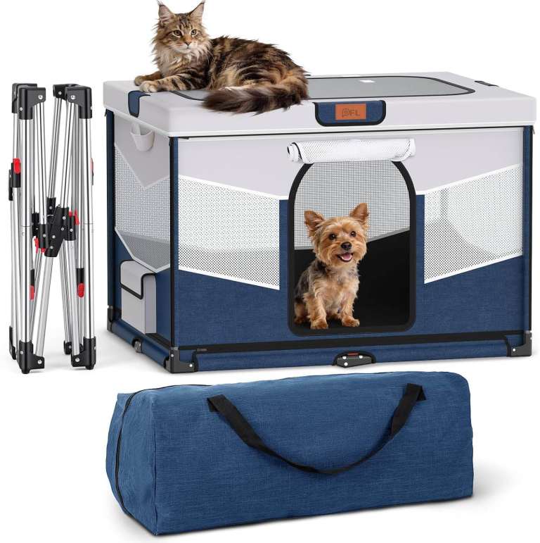 Steel frame foldable portable dog playpen 81x61x56cm