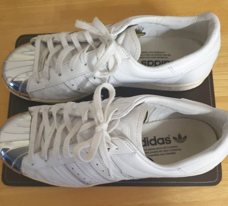 Adidas original 80's retro superstar white & gunmetal toe trainers/sneakers/shoes  size 6