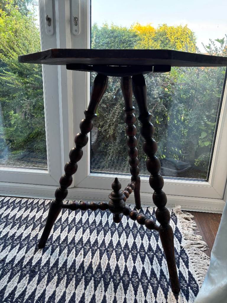 Antique Victorian bobbin turned tripod side table with later pine top