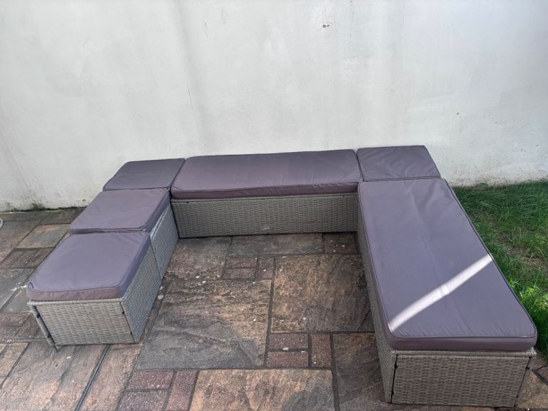 Gardenline Rattan Garden Furniture Set – Grey with Cushions