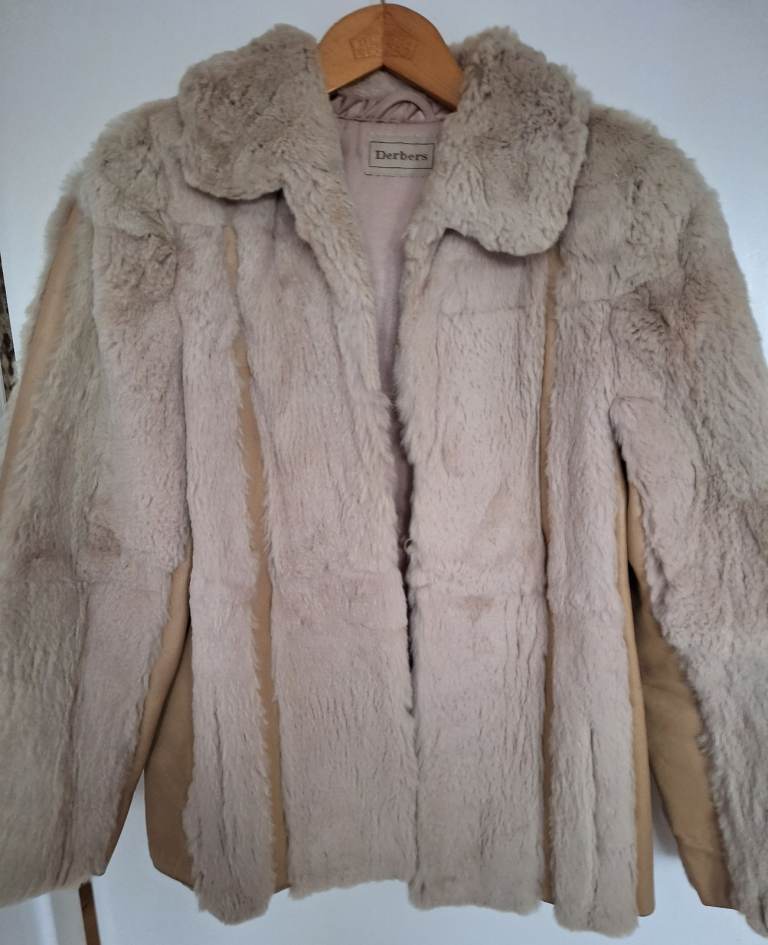 Genuine Leather And Fox Fur Fawn Coloured Jacket Size S/M