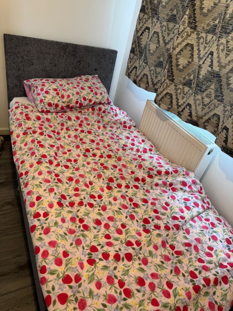 Single Bed with Headboard and Under-Bed Storage – Grey Fabric