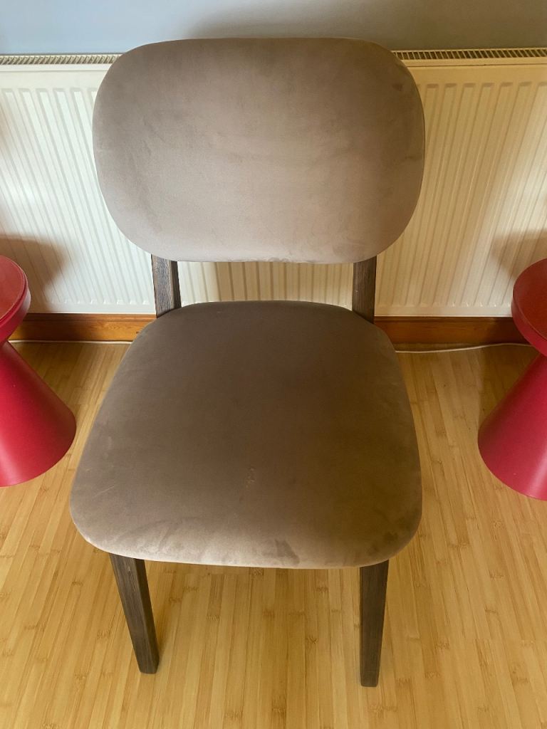 Brown Wooden Dining Chairs with Fabric Seat – Good Condition