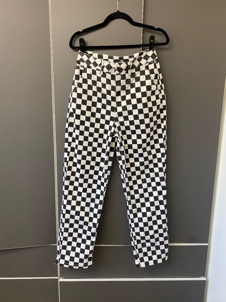 Vans Black and White Checkerboard High Waisted Trousers Size 26