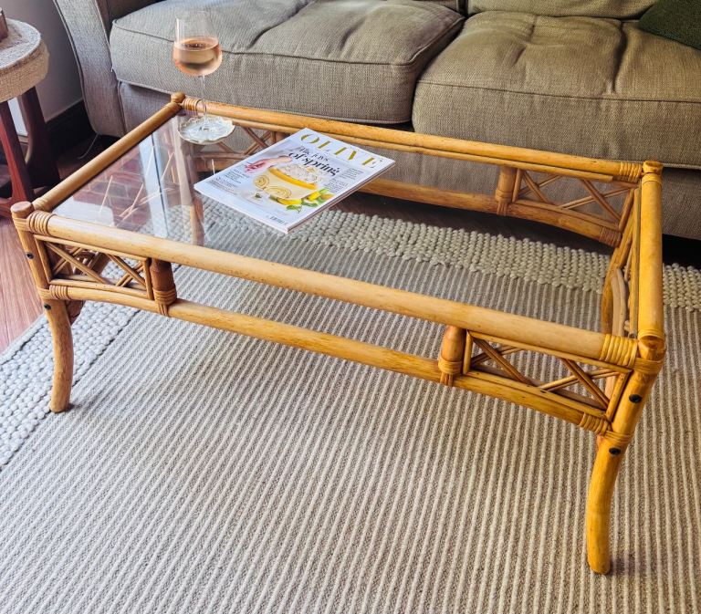 Rattan and Glass Coffee Table – Good Condition
