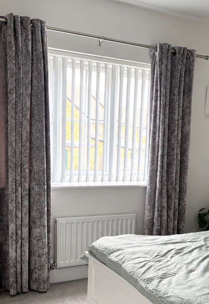 Grey Crushed Velvet Curtains with Chrome Pole