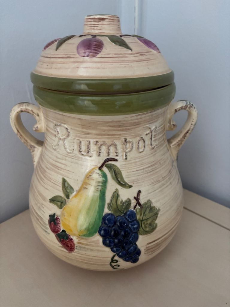 Ceramic Rumpot Jar with Fruit Design – Good Condition