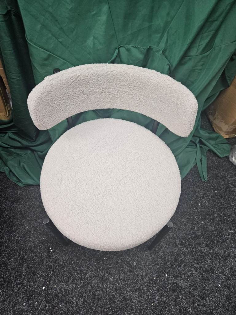 Set Of 4 Modern Dining  Chairs Mid-Century Round Upholstered Boucle Kitchen Chairs (Grey)  