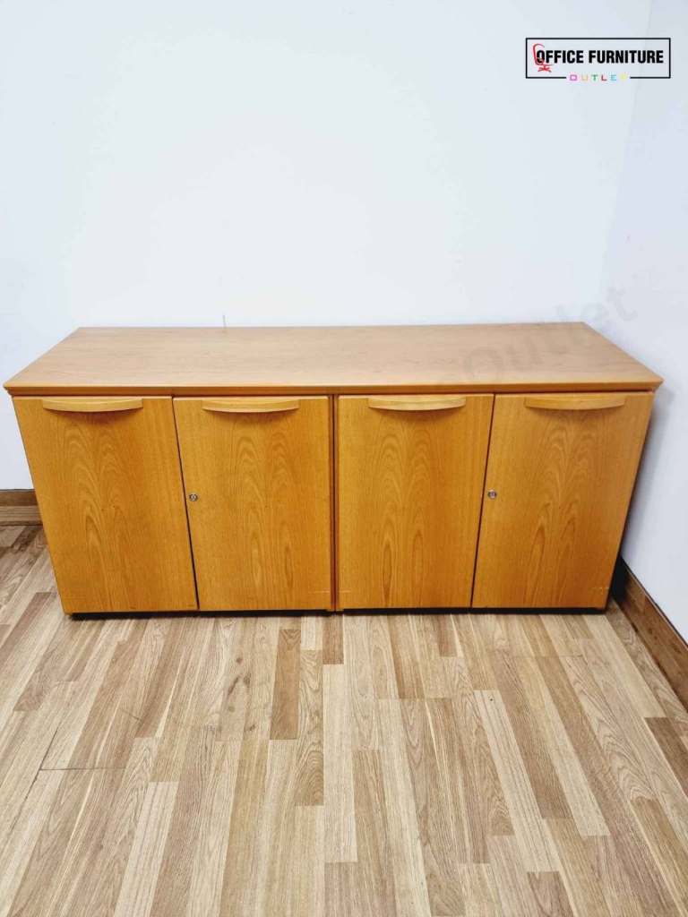 Golden Oak Credenza Cabinet with Built-In Fridge