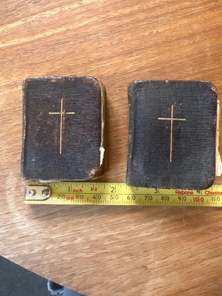 Pair of Antique Miniature Bibles with Cross Detail