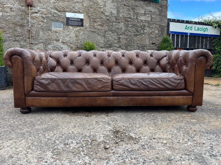 John Lewis Halo Earle Brown Chesterfield Two-Seat Leather Sofa