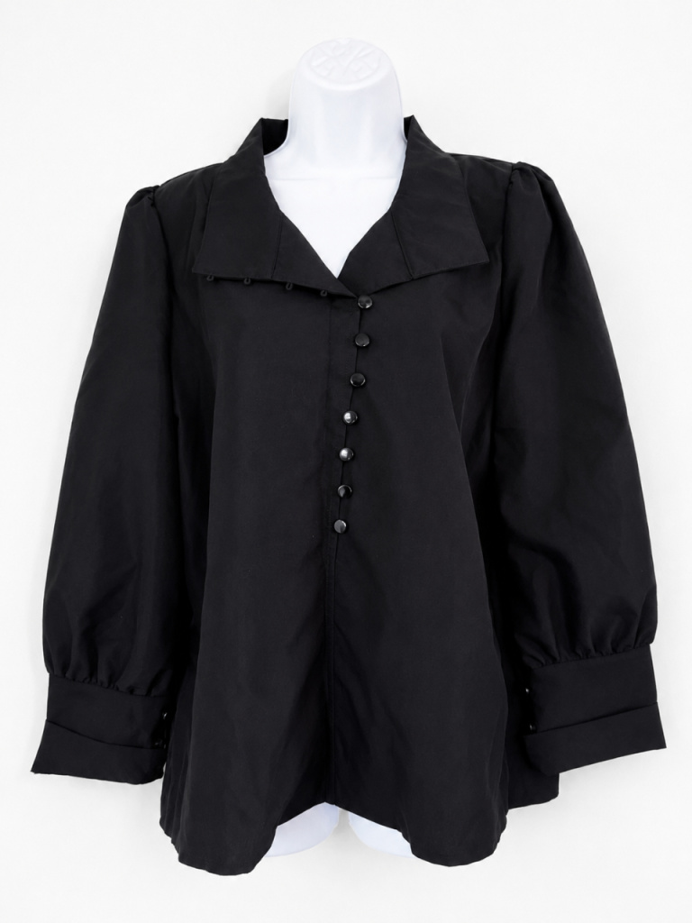 Black Polyester Blouse with Puffed Sleeves – Size L, Great Condition